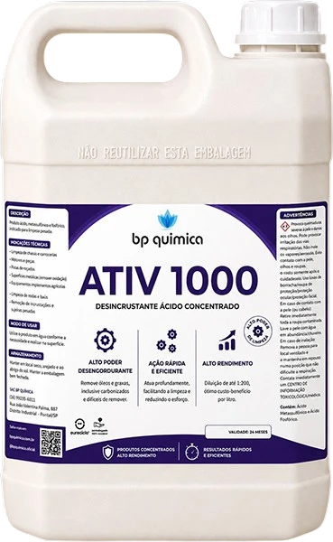 Galão de 5 litros do ATIV1000, ativado concentrado desincrustante ácido da BP Química